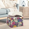 thumbnail image 5 of Foldable Fabric Storage Bin With Handle Collapsible Basket Box Storage With Lid Organizer Sugar Skulls Roses, 5 of 7
