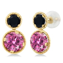 Gem Stone King 14K Yellow Gold Pink Moissanite and Black Onyx Earrings for Women (2.04 Cttw, Gemstone, Round Cut 6MM and 4MM)