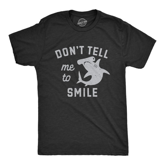 Mens Dont Tell Me to Smile T Shirt Funny Hammerhead Shark Frowning Joke Tee for Guys (Heather Black - SMILE) - 3XL