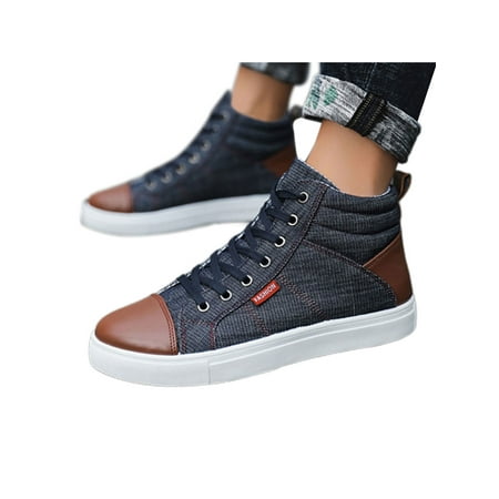

Rotosw Men s Ankle Boots Round Toe Casual Sneakers Flat Walking Shoes Comfortable High Top Flats Work Nonslip Blue-1 8