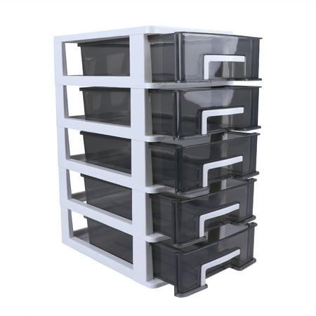 

Household Four-layer Storage Cabinet Plastic Drawer Type Closet Portable Multifunction Dustproof Storage Rack Organizer Furniture (White Frame and Transparent Black)
