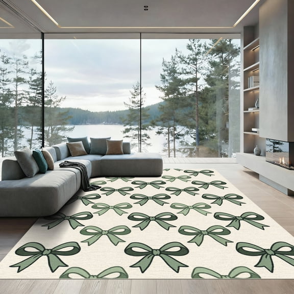 ODIKA 4'x6' Machine Washable Non-Slip Area Rug, Preppy Sage Green High Traffic Rug, Green, 1255728