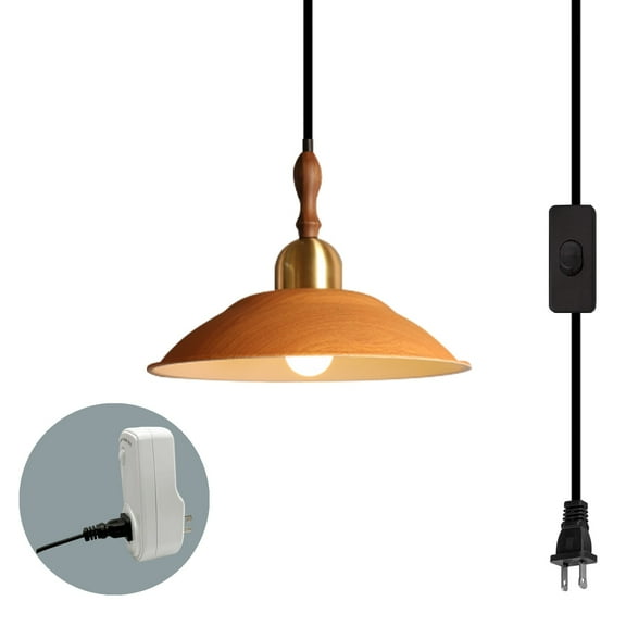Kiven Plug in Pendant Light,Motion Activated Hanging Light with Yellow Iron Lampshade, Modern Ceiling Pendant Light for Bedroom Hallway Kitchen,1-Light