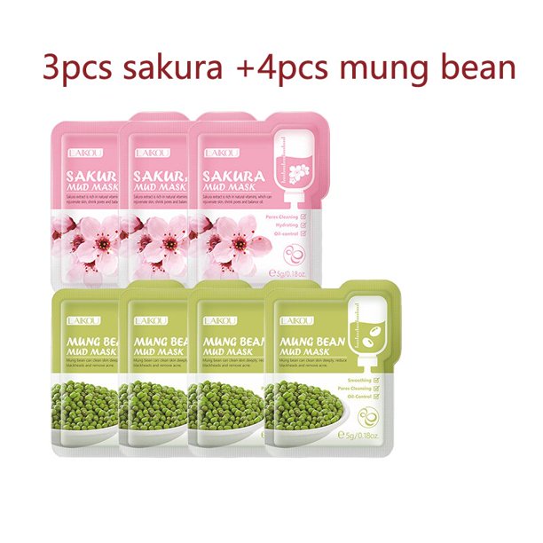 LAIKOU 7 Uds Japón Sakura mascarilla de barro limpieza blanqueamiento hidratante Control de aceite antienvejecimiento mascarilla de arcilla paquetes cuidado de la piel Facial Tan Jianjun unisex