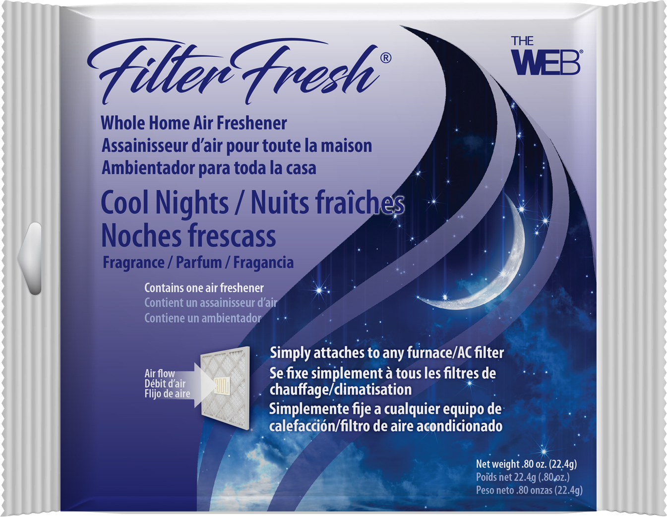 The WEB FilterFresh Whole Home Cool Nights Air Freshener. Filter scent attaches to any HVAC air filter.