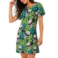thumbnail image 2 of Sikiie Skull and Palm Leaves Print Women's Short-sleeved Nightdress, Round Neck Pullover Nightdress Pajamas Summer Home Wear, 2 of 6