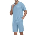 thumbnail image 5 of GIRUNS Mens Pajamas Sets Summer Sleepwear Modal Soft Loungewear Short Sleeve and Shorts 2 PCS PJ Sets Gray Blue 2XL, 5 of 8