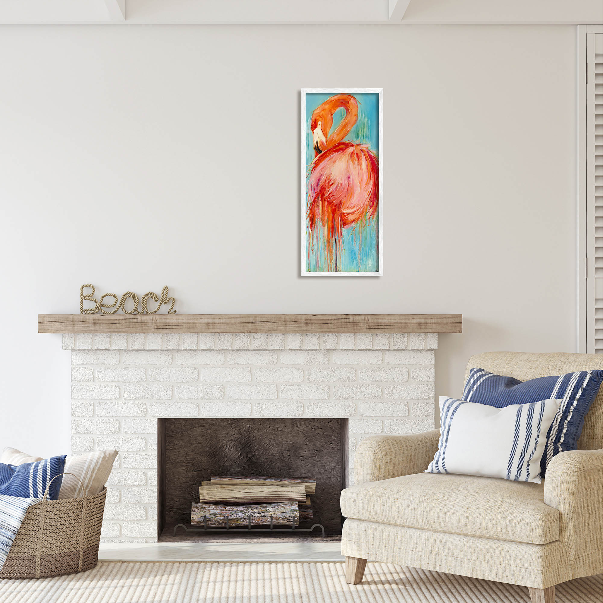 Stupell Industries Bold Abstract Flamingo Painting Coastal Painting White Framed Art Print Wall Art