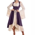 thumbnail image 2 of KICILVS Medieval Costume Women Color Block Off Shoulder Bell Sleeve Corset Overdress Layered Asymmetrical Hem Gown Purple, 2 of 5