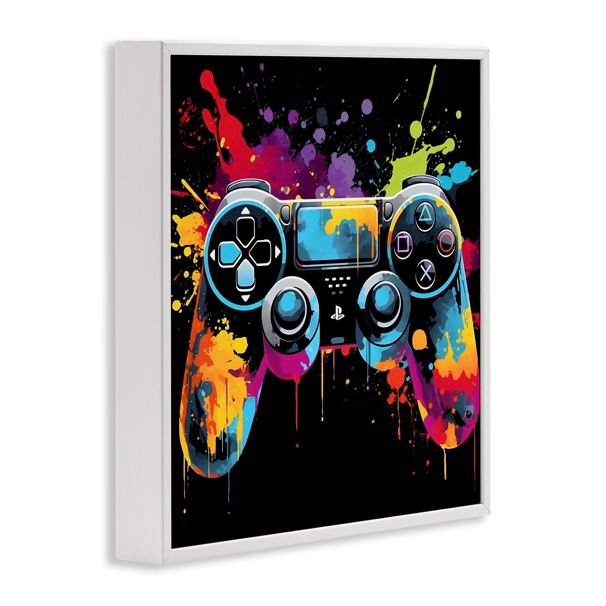 Stupell Industries Paint Splash Game Controller White Framed Giclee Art, design by Creative Studio