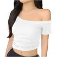 thumbnail image 3 of HVOBTTY Women's Comfortable Pullover Sport Tshirt,Summer Top for Women, Womens Casual Fashion Solid Color Off Shoulder Short Sleeve Soft Lightweight Daily Wear Tops White, L, 3 of 4