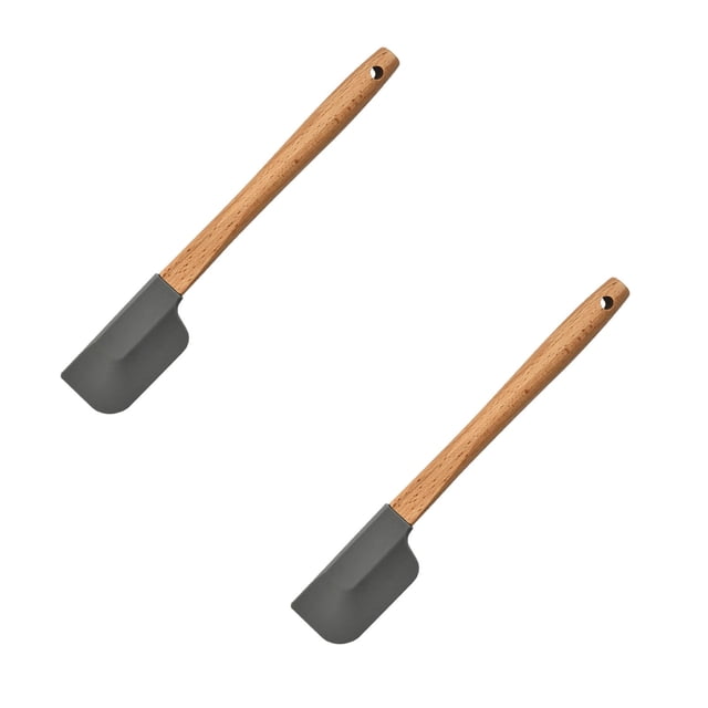 Oleegame 2PC Tin Foil Roll Round Wood Handle Silicone Spatula Household Mixing Scraper Kitchen Baking Cake Scraper Gray