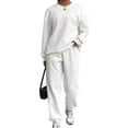 thumbnail image 2 of Women Sets 2 Piece Outfits Crewneck Sweatshirts Pullover Tops and Jogger Pants Tracksuits Lounge Set White S, 2 of 5
