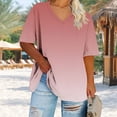 thumbnail image 3 of Summer T Shirts for Women Plus Size Tee Casual Short Sleeve V Neck Shirt Gradient Tunic Tops Trendy Blouse, 3 of 5