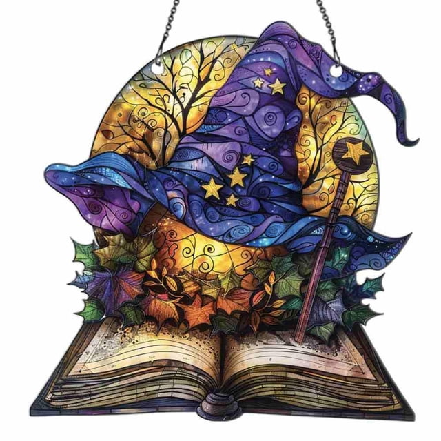 Uuiauoio 2D Witch Hat Acrylic Sun Catcher for Window Hanging Halloween - Handcrafted Stained Glass Effect Window Hanging Decor ,Suitable For Home Wall Hanging Halloween Decorations