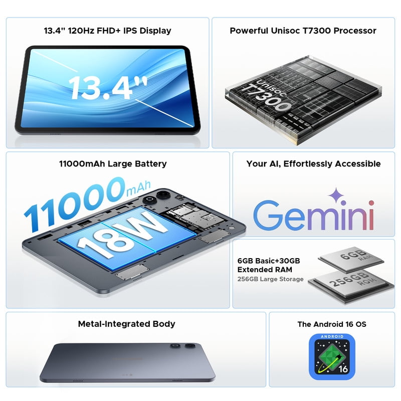 DOOGEE U13 Android 16 Gemini Al Tablet with Keyboard,13 inch