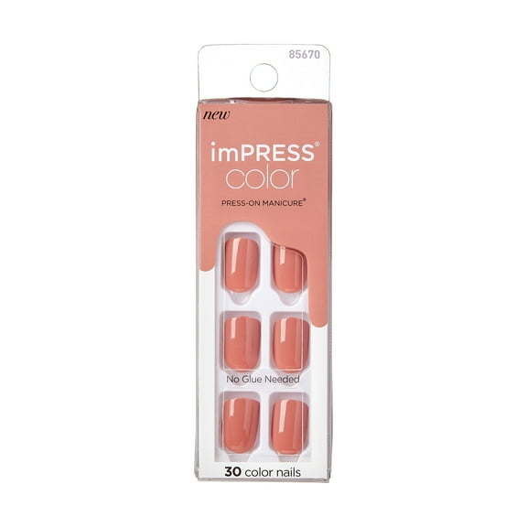 KISS imPRESS Color Press-on Manicure, Caramel, Short, Square
