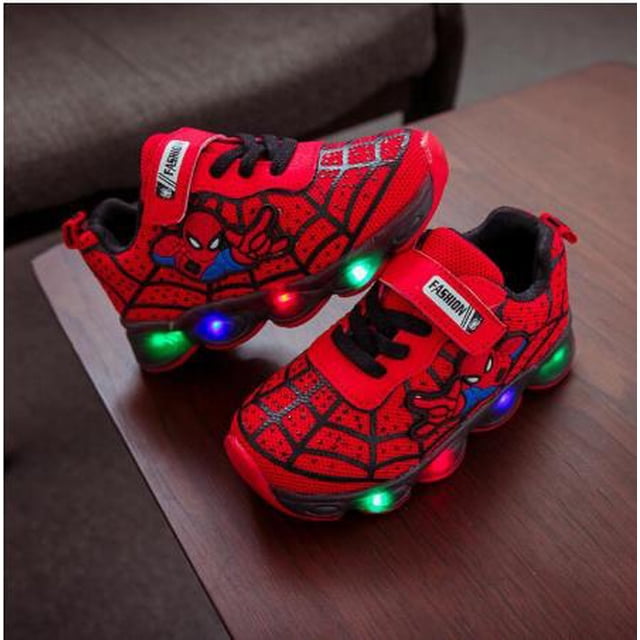 Nuevo Sueprhero Led Mesh Sneakers Girls Boys Kids Luminous Glowing Sneakers Zapatos para niños Niñas Lighted Led Baby Children Shoes (25 15.5 plantilla) Gao Jinjia LED