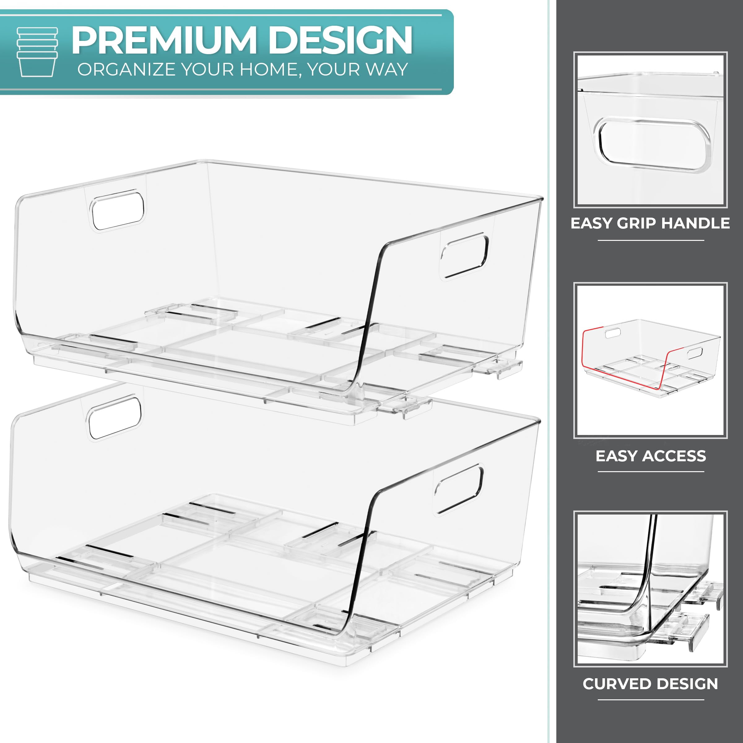 Sorbus Large Clear Acrylic Storage Bins, Open Front Stackable Organizers, 4 Pack