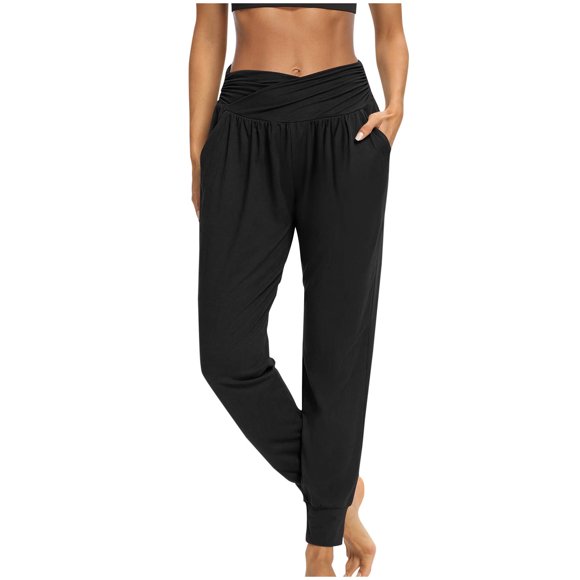 TIMIFIS Black Womens Yoga Sweatpants Casual Loose Workout Joggers Stretch Sweat Pants Comfy Lightweight High Waisted Sports Athletic Pants with Pockets