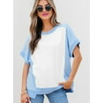 thumbnail image 5 of Womens Tops Color Block Crewneck Short Sleeve T Shirts Casual Oversized Summer Outfits Blue M, 5 of 9