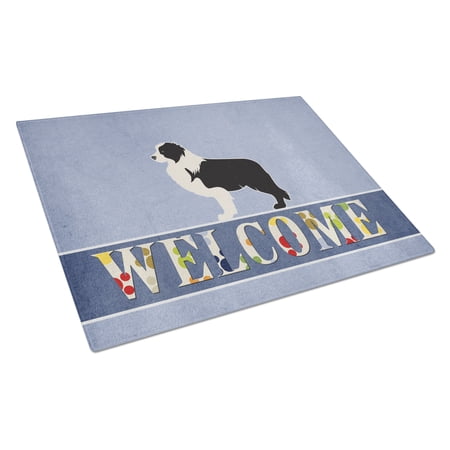 Caroline s Treasures Black Border Collie Welcome Glass Cutting Board Large