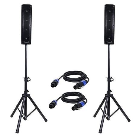 Sound Town 2-Pack 500W Passive Column Speaker Mini Line Array System w/ Two 4 X 4” Column Speakers, Speaker Stands and 9-Feet Speakon to Speakon Cables