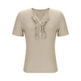 thumbnail image 6 of Timegard Tops for Women Ruffle V Neck Button Short Sleeve Slim Fitting Comfy Blouse Casual Summer Tee, 6 of 7