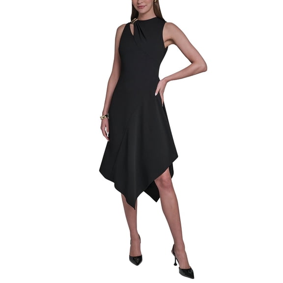 Halston womens Asymmetrical Hem Midi Dress, 8