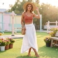 thumbnail image 6 of Yungyresw Women's Casual Maxi Skirt Elastic Waist Loose Flowy Tiered Skirts Boho Style Comfortable Solid A Line Skirt For Women White S, 6 of 7