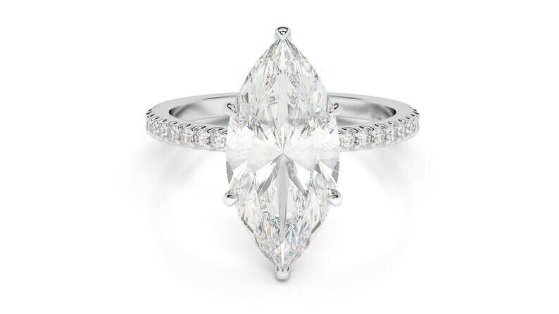 HeartsAndYou Hidden Halo Engagement Ring for Women 1.5ct Marquise Cut Moissanite 18k White Gold Over Silver