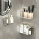 thumbnail image 1 of Organizador colgante de plástico transparente para baño y cocina - Estanterías transparentes montadas en la pared en pack de 2 con agujeros de drenaje y adhesivos fuertes, sin necesidad de taladrar, 1 of 5