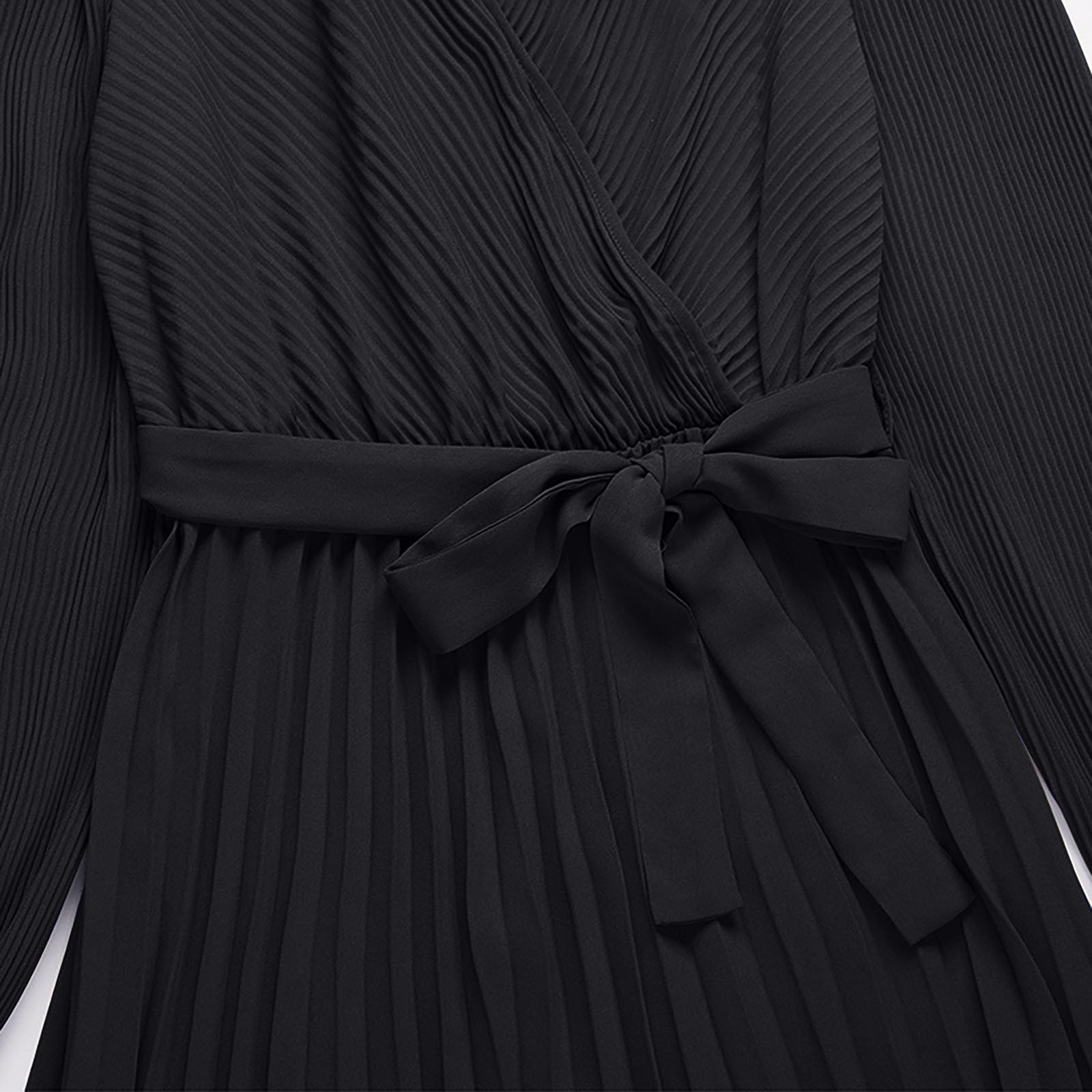 Women's V Neck Pleated A-line Dress 2024 Fall Long Sleeve Casual Swing Maxi Long Dresses for Party Wedding Guest