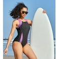 thumbnail image 6 of Alove Women One-piece Sporty Swimwear Colorblock Front Zipper Design Quick Dry Swimsuit Racerback Sewn-in Bra Bathing Suit, 6 of 7