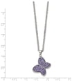 thumbnail image 3 of Stainless Steel Cable Necklace with Pendants Chain Chisel Polished Purple Crystal Butterfly Pendant on a 22 inch 20 mm, 3 of 4