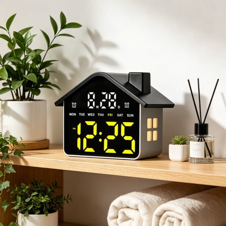 House Shaped LED Alarm Clock, Multi Color Night Light Electronic Clock With Snooze Function, Dual