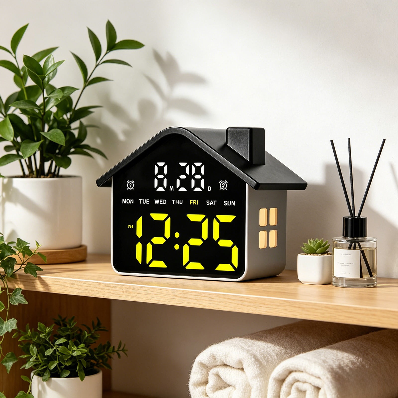 House Shaped LED Alarm Clock with Multi Color Backlight Display, Digital Electronic Clock with Night Light House Shaped LED Alarm Clock with Multi Color Backlight Display, Digital Electronic Clock with image