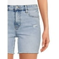 thumbnail image 2 of No Boundaries Juniors Frayed Hem Denim Bermuda Shorts, 2 of 5