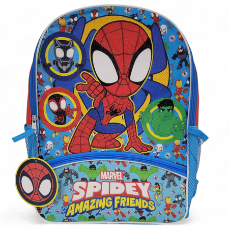 Fast Forward Kids Backpack- Spidey & Friends 16" Backpack Bottom Half Moon with 1 Front Pocket- Lightweight School Bookbag