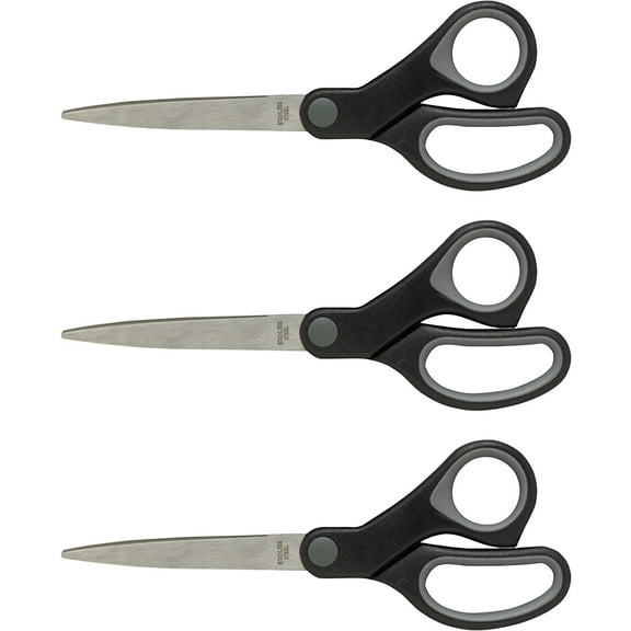 Sparco, SPR25225BD, Rubber Grip Straight Scissors, 3 / Bundle, Black/Gray