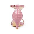 thumbnail image 2 of BLISSFUL STEP Women's Shoes T-Strap Embossed Kitten Heel Buckle Closure Open Toe Dress Sandals Pink 7, 2 of 7