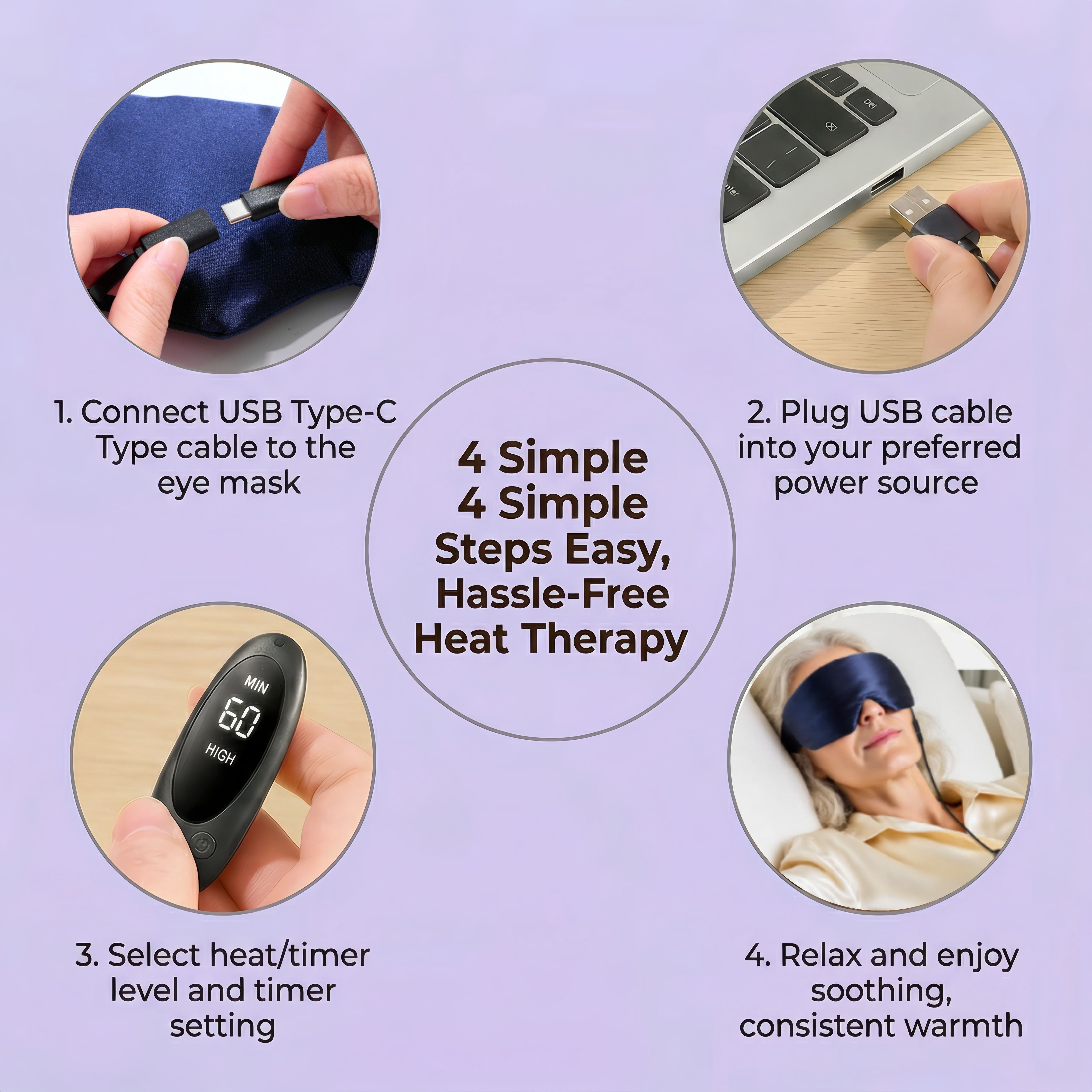 FACEMOON USB Silk Heated Eye Mask for Dry Eyes & Sleep – Warm Compress with Constant Temperature, Dark Circles & Puffiness Support