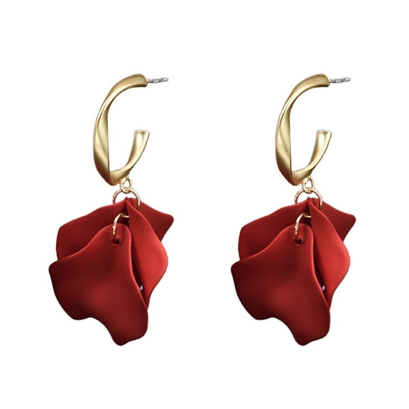 1 Pair Pendant Earrings Sweet Exquisite Piercing Rose Petal Hoop Earrings for Daily Life-Red
