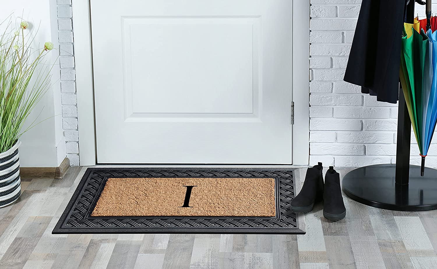 A1 Home Collections Paisley Rubber and Coir Outdoor Doormat, Non-Slip Backing, Black/Beige 23 x 38