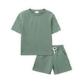thumbnail image 2 of Coerni Kids Girls Boys 2 Piece Outfits Summer Tracksuit Baby Short Sleeve T Shirt Shorts Set Plain Cotton Athletic Outfit, 2 of 4