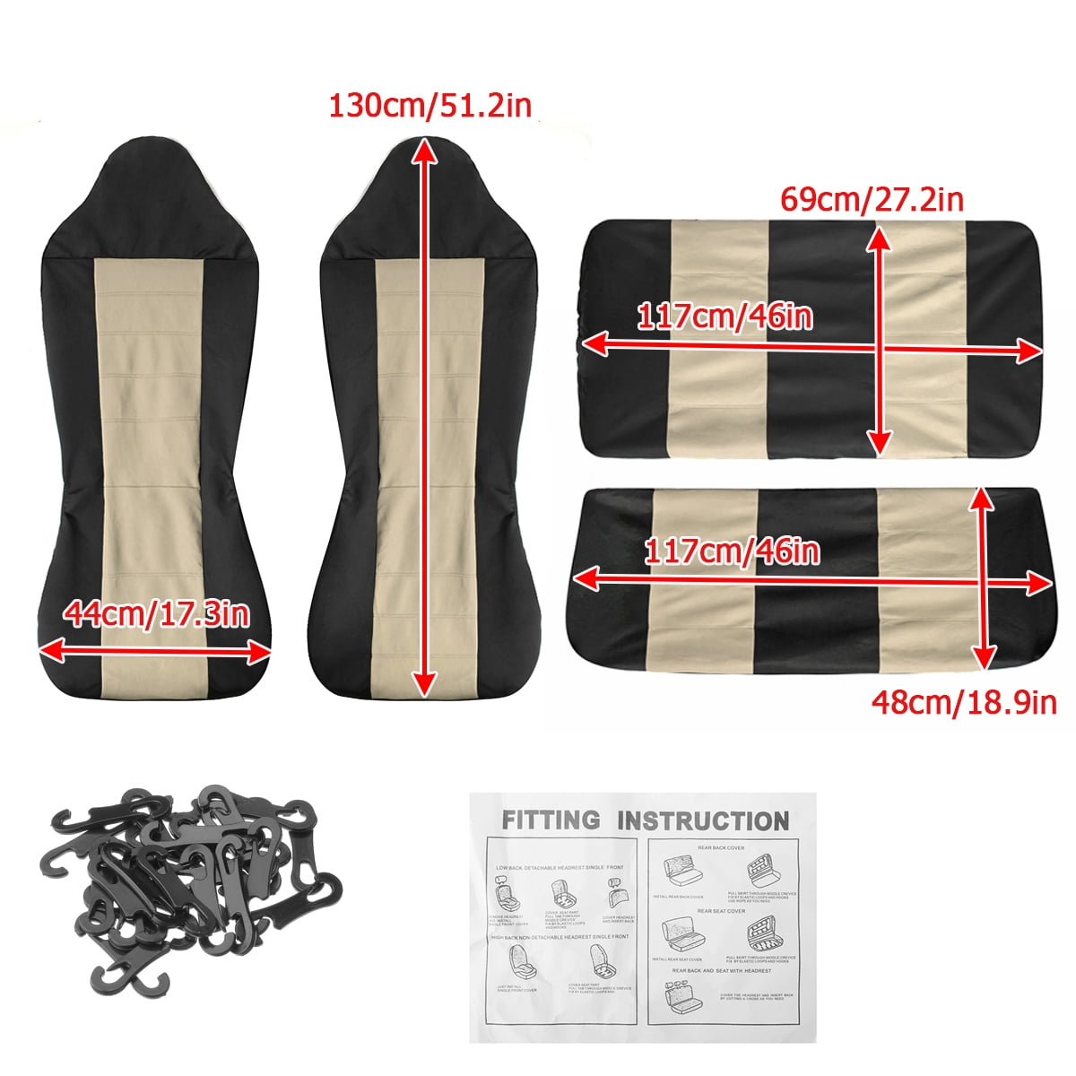 4PCS Universal Car Seat Covers Set Fit for Jeep Wrangler 1976-2018, Cloth Interior Automotive Protector Cushion Cover for Car Truck SUV Front and Rear Seat Cover Protector Set, Beige
