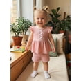thumbnail image 5 of Loicainy Baby Girl Waffle Knit Outfit Ruffle Sleeve Bow Peplum Top and Shorts Set Toddler Summer Casual Clothes Set, 5 of 10