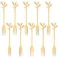 thumbnail image 1 of Juego de Mini tenedores dorados de 10 Uds., mango de hoja de acero inoxidable, Ideal para café, té, aperitivos, degustaciones, fiestas, charcutería, cócteles, 1 of 5
