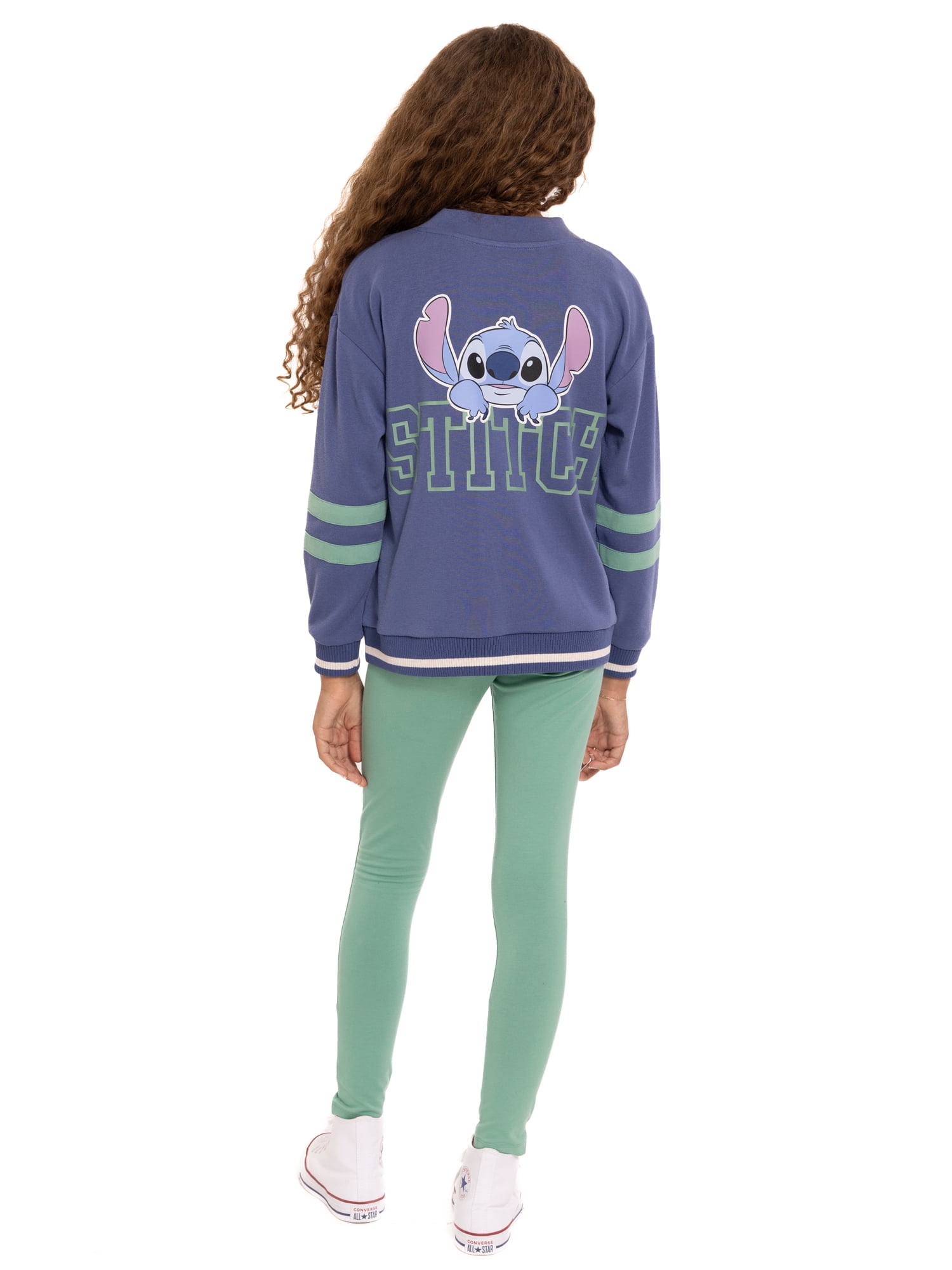 Lilo and Stitch Girls Varsity Cardigan Sweater with Long Sleeves, Sizes 4-16