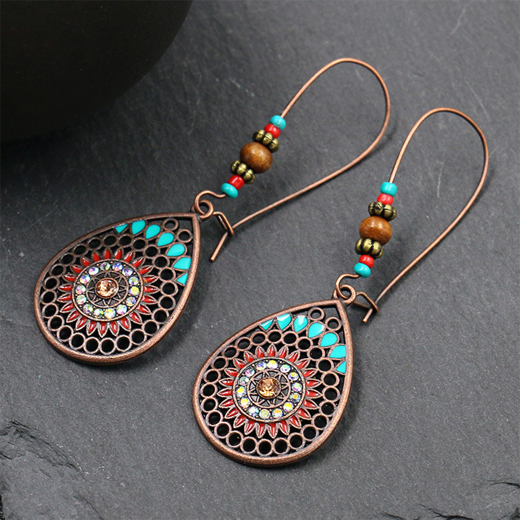 Amaiiu 1 Pair Chandelier Earrings Bohemian Bead Ear Drops with Rhinestones Exaggerated Jewelry Beach Accessories Earring for Women 0930 - image 5 of 10